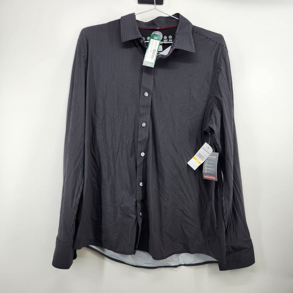 Flag‎ & Anthem Men's Dark Grey Medium Short Vincent Long Sleeve Pinstripe Shirt